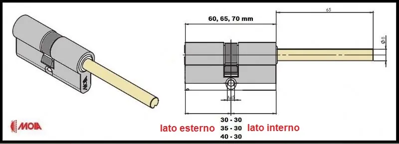 Hoge Kwaliteit Cilindro Europeo chiave cantiere e codolo 90 mm (60+30) 6148